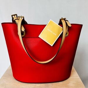 Michael Kors Red and Tan Tote Bag